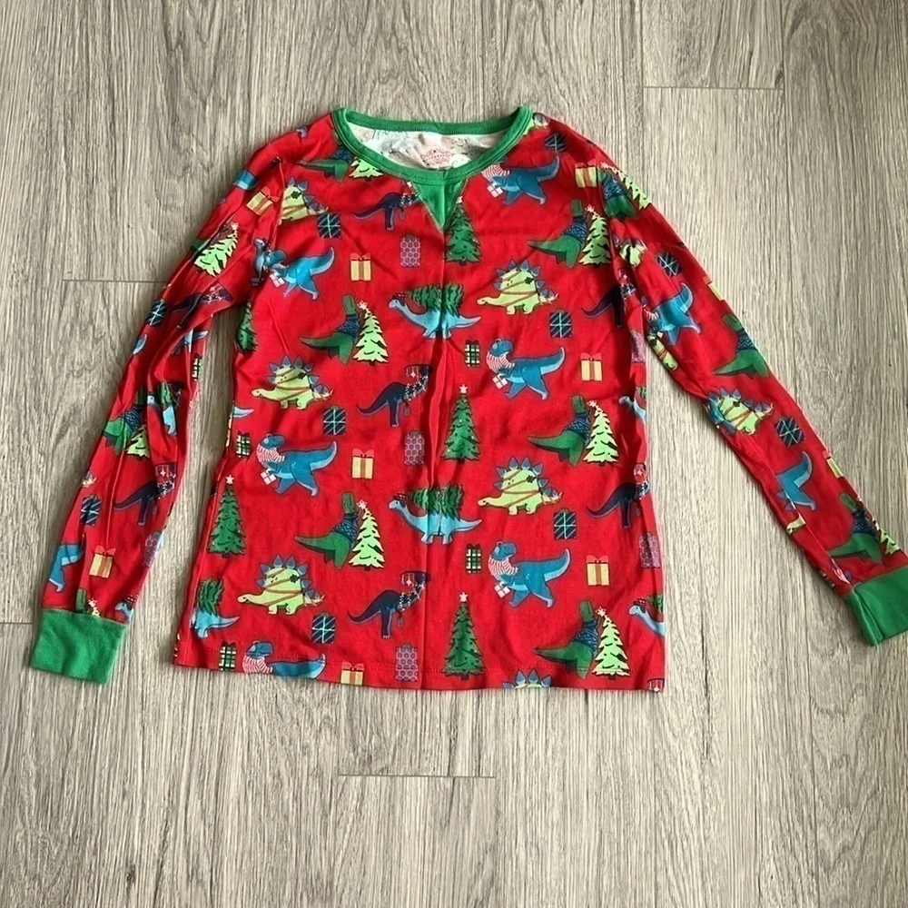 Christmas PJs Long Sleeve Pants Set Red Green Dinosaurs Size M